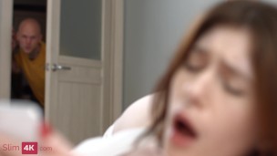 Cute teen caught by a guy jerking off