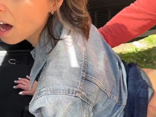 Road Trip Threesome Ends With Creampie For Blonde Babe