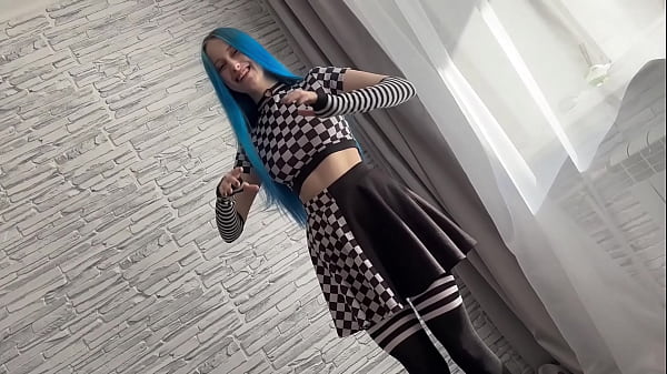 First anal with a big dick. Creampie of a big ass 18 year old beauty with blue hair