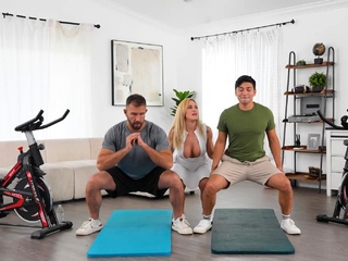 Busty coach gets deep creampie after a wild threesome
