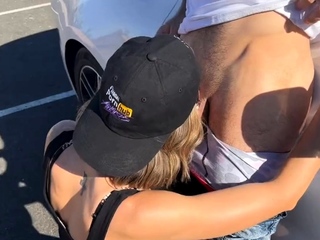 Blonde Spit-Roasted by Two Guys in Nevada Desert